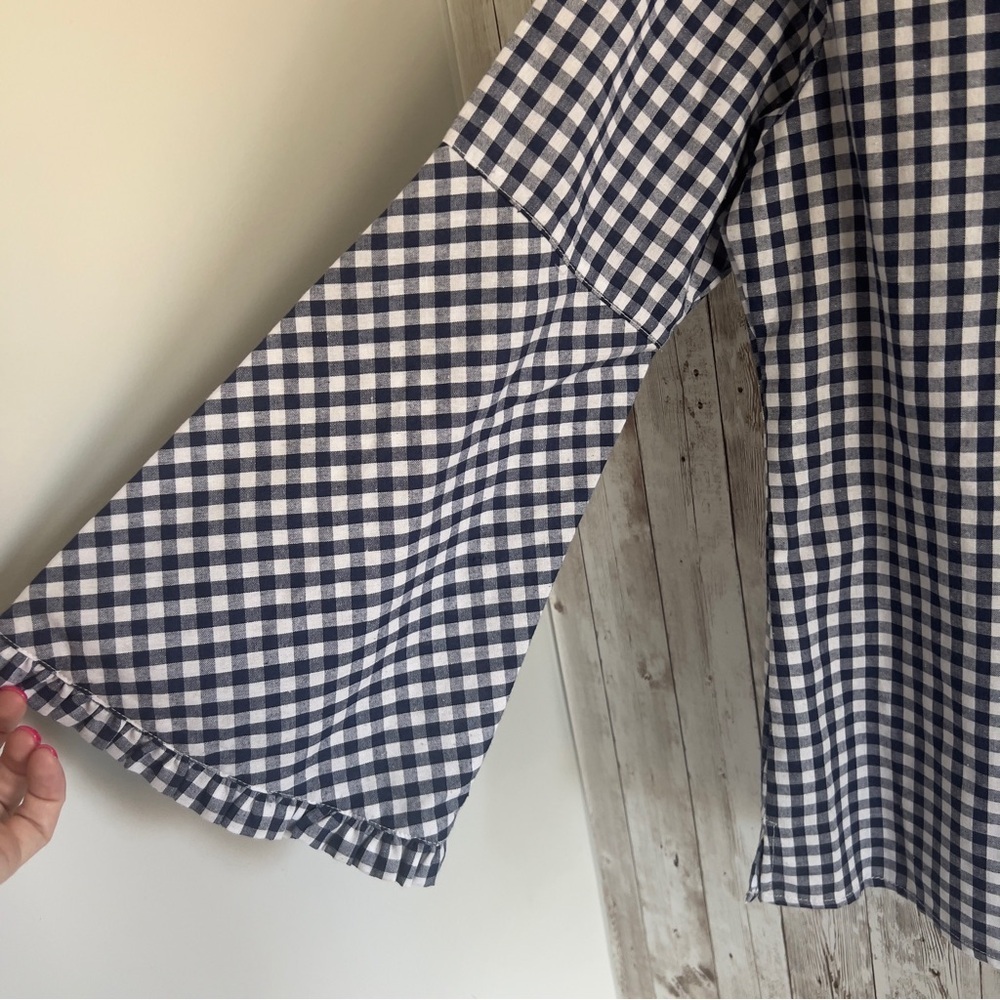Duffield Lane Preppy Blue and White Gingham Bell Sleeve Blouse Small - Picture 4 of 5